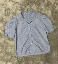 Ellie 様【DAZY】パフスリーブ ブラウス 半袖 ストライプ