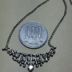 シルバーネックレス アンティーク風 花のシルバーネックレス ジルコニア付き