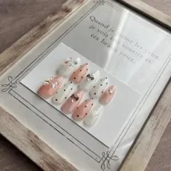 ピンク系ハートリボンネイルチップ 10個セット　アーモンド