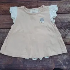 桜*ち様 petit main ピンクベージュ レース袖 Tシャツ 100