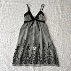 キャミソールワンピース レース ドット柄 くすみグリーン M 春夏 きれいめ