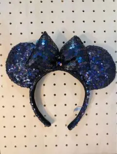 ディズニーミニー耳カチューシャ 黒と青のスパンコール
