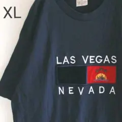 US 古着 豪華刺繍 ラスベガス Tシャツ ネイビー XL