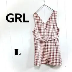 グレイル ミニ丈ワンピース ベルト付き ツイードチェック パールボタン L