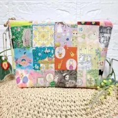 ユキエモン新柄　限定色ポーチ　アニバーサリーパッチワーク　裏地ラミネート