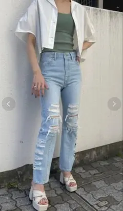 EMODA フーリーリップドジャストウェストジーンズ ダメージ加工