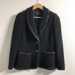 【美品】ラピーヌブランシュ ウール混フリルジャケット 黒 日本製のサムネイル