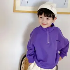 【新品未使用】ハーフジップ薄手スウェットトップス パープル90サイズ