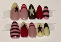 ストライプと星デザイン ネイルチップ 10個セット 海外ガール風