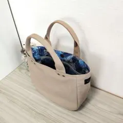 ハンドメイド　帆布バッグ　トートバッグ　ポケットいっぱいバッグ　デニム柄バッグ