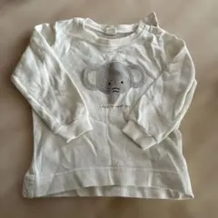 ゾウ刺繍ホワイト長袖トレーナー　Cottoli