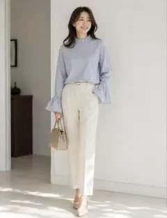 Spick & Span ストライプブラウス フリルネック フレアスリーブのサムネイル