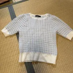 水色と白のチェック柄 半袖トップス クイーンズコート 値下げ中