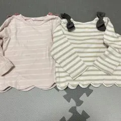 保育園着 ボーダー リボン付きロンT 2枚セット 90cm