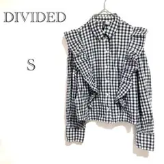 Divided ディバイデッド ブラウス S フリル 長袖 ギンガムチェックかか