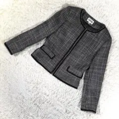 アルファキュービック【L相当】ノーカラーツイードジャケット 長袖 黒白 卒業式のサムネイル