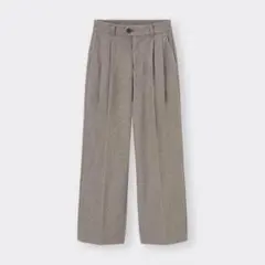 GU ヘリンボーンタックワイドパンツ S ブラウン 股下65cm