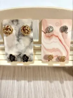 イヤリング4点セット ゴールド ブラック シルバー