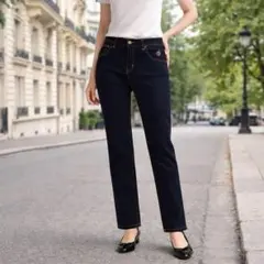SONIA RYKIEL デニムパンツ ぶどう刺繍 ストレート 濃紺 40のサムネイル