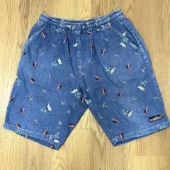 クリフメイヤー 総柄 刺繍 デニム ハーフパンツ M アメカジ ロゴタグのサムネイル