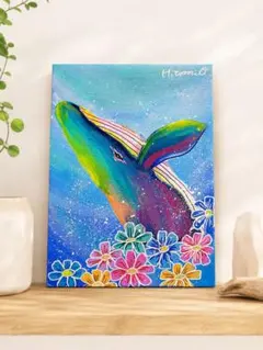 カラフルなウミガメの原画 キャンバスパネル 絵画 現代アート ハワイ