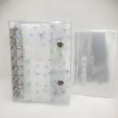 シルバー A7 リボン柄 シール帳 シールバインダー リフィル付 クリアカバー