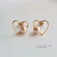 ハート✴︎パールのピアス♢コーラル♢イヤリング