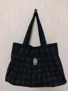グリーン系チェック プリーツトートバッグ