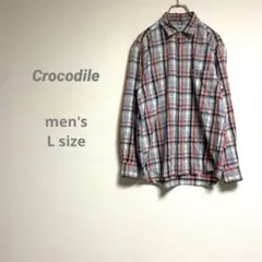 クロコダイル メンズ 長袖シャツ チェック柄 綿100%
