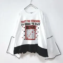 古着リメイクTシャツ　ホワイト×ブラック　片面プリント