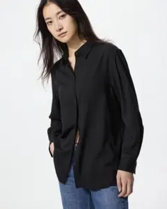 UNIQLO レーヨンブラウス L ブラック 黒 長袖シャツ 今年2月購入 美品