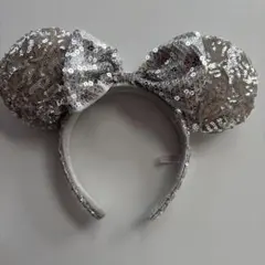 シルバー スパンコール ミッキー耳 カチューシャ ミニー キラキラ