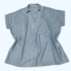 ゆったり ストライプシャツ 半袖 フリーサイズ 体型カバー オフィスカジュアル