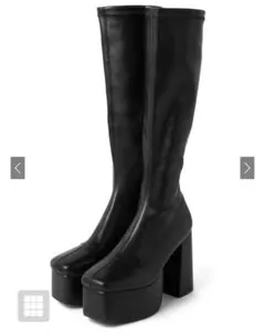 スクエアトゥレザーチャンキーヒールロングブーツ[zr1024]