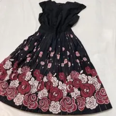 ローラアシュレイ ワンピース 花柄 ローズ シルク 半袖　Aライン