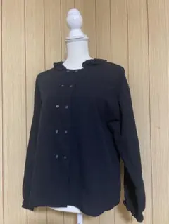 サマンサモスモス　フリル付き黒長袖シャツ　フリー　試着のみ