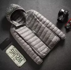 【防寒最強】フード付き超軽量ダウンジャケット｜ライトグレー｜撥水・防風