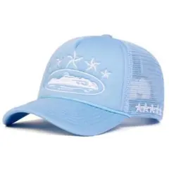 corteiz 刺繍　メッシュキャップ　水色