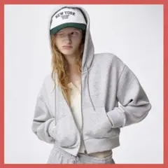 GU ジーユー パフスウェットフルジップパーカ L グレー