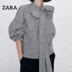 【完売品・美品】ZARA ザラ ボウタイブラウス ストライプ ボリューム袖 M
