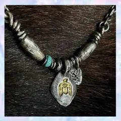 イーグル ネックレス アンティーク ターコイズ ゴールド色 金色　ナバホ族　合金