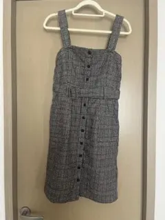 ワンピース チェック グレー系 ノースリーブワンピース　ニットワンピース