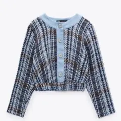 ZARA チェック柄 ニットカーディガン L
