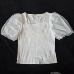 GU リブニットパフスリーブカットソー