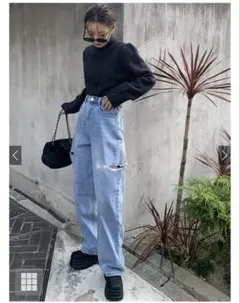 GRL サイドカッティングデニムパンツ　XS