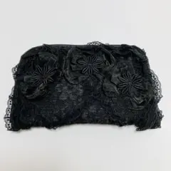 【未使用】ブラック レース ポーチ フラワーモチーフ　トラベルポーチ YKK金具