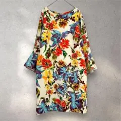 ダイアグラム カラフルプリント ワンピース 【S】フレアスリーブ 花柄 長袖