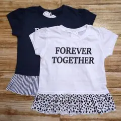 新品 未使用 裾フリル ストライプとダルメシアン柄 半袖 Tシャツ 120