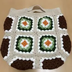 【ハンドメイド】グラニースクエア トートバッグ 手編み かぎ針編み レトロ