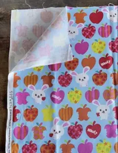 約110x50cm うさぎのモフィ　水色　オックス　生地　黒猫